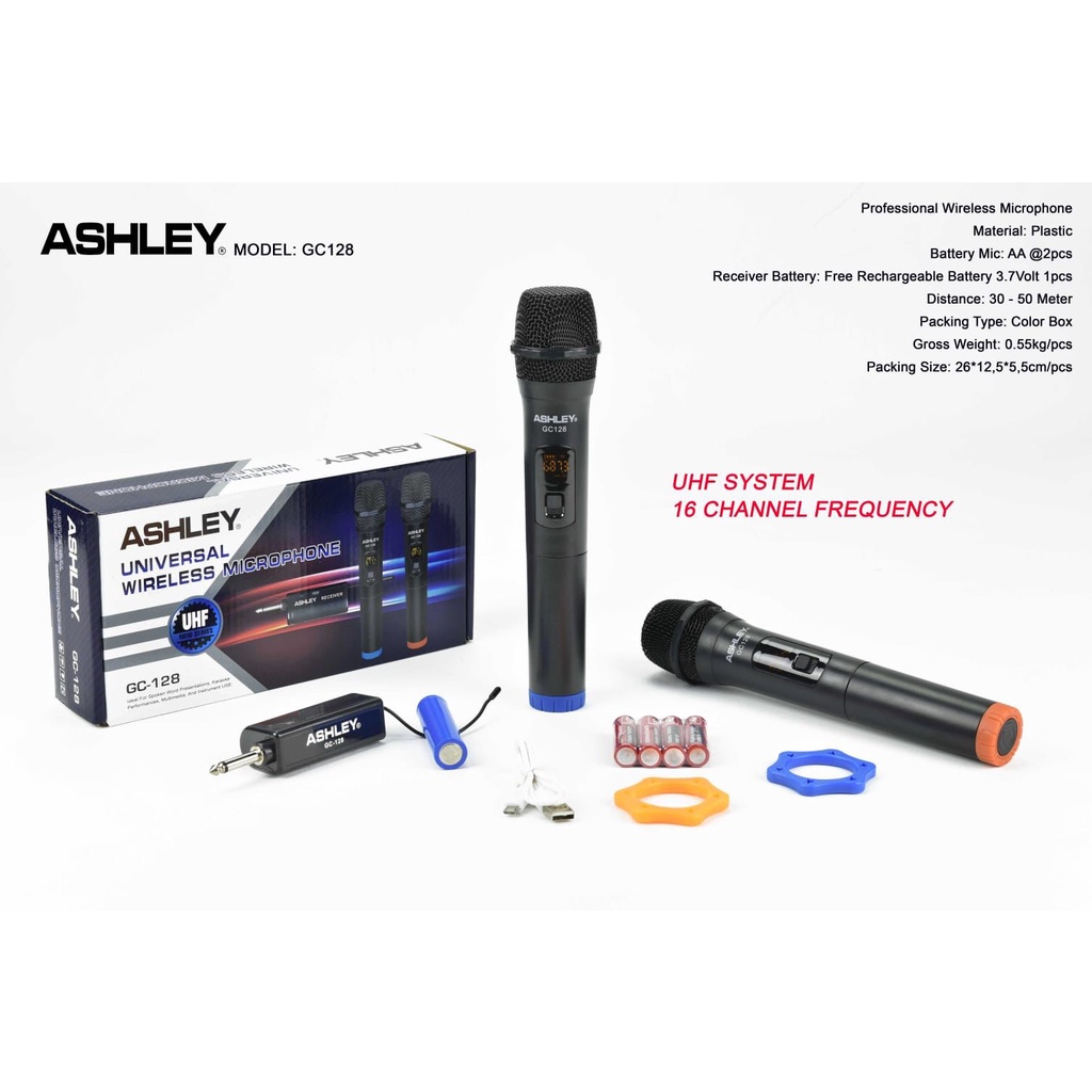 Mic Wireless Ashley GC128 gc 128 isi 2 mic bisa ganti Frequency