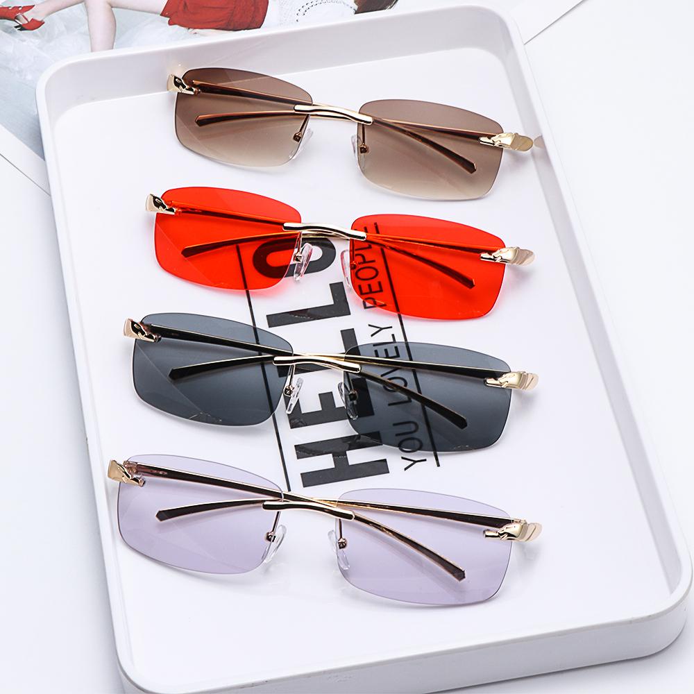 [POPULAR] Vintage Clear Lens Sunglasses Small Frame Rimless Rectangle Sunglasses UV400 Metal Sun Glasses Unique Cheetah Eyewear/Multicolor