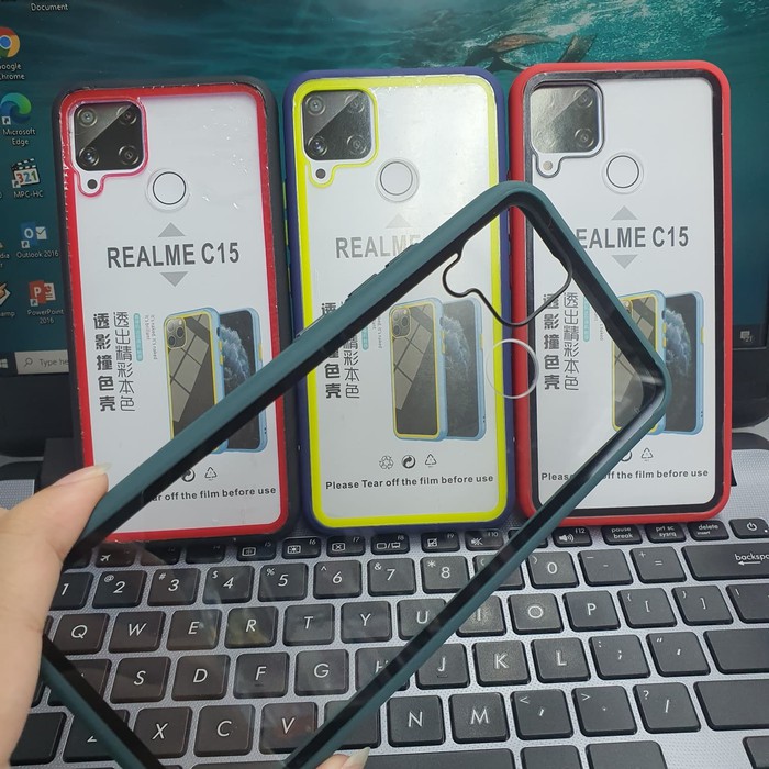 REALME C15 / REALME C12 CASE HARD CLEAR BENING 2 IN 1 COLOUR MATTE TRANSPARAN