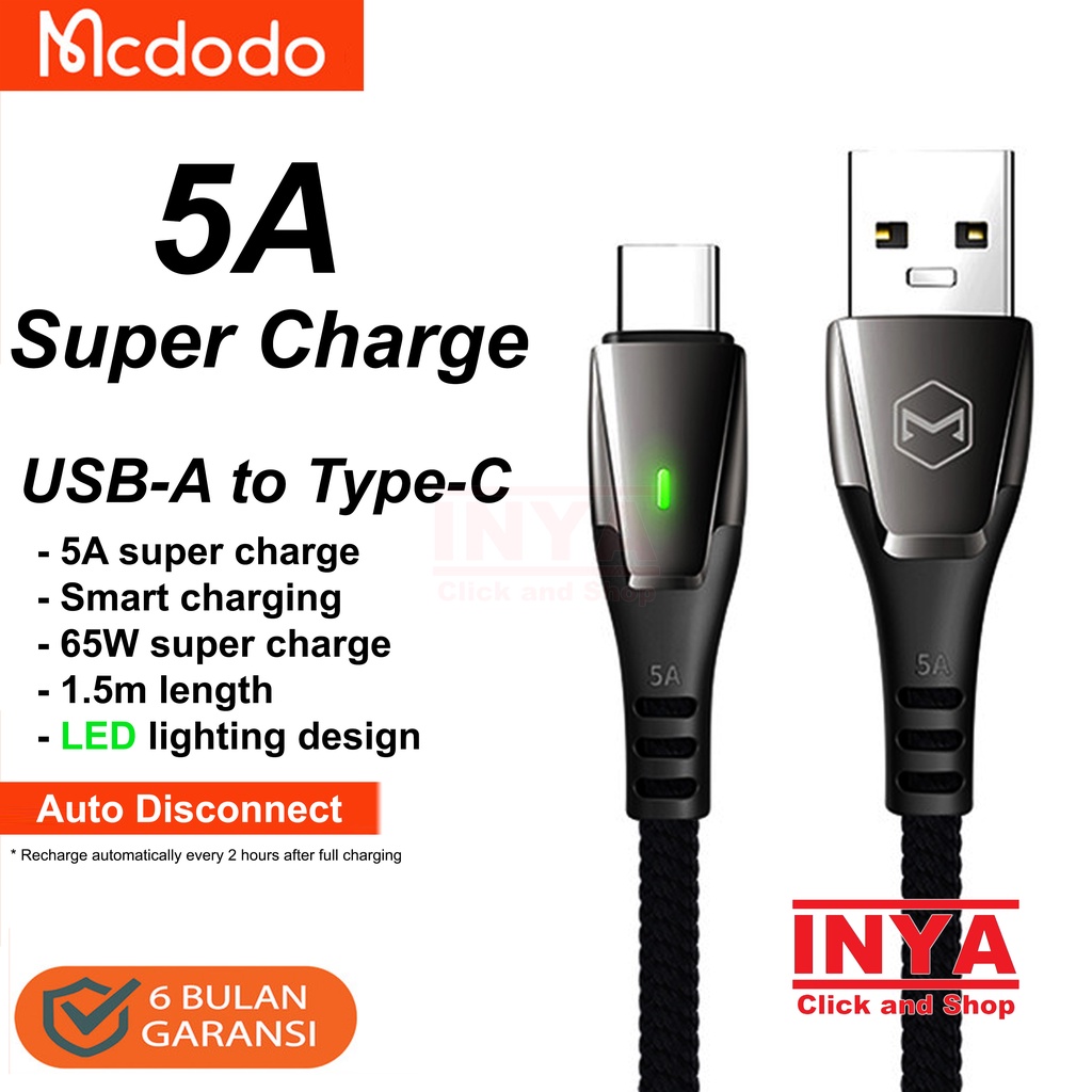 MCDODO CA-679 5A Super Charge Auto Power Off USB to Type C Data Cable 1.5m - Kabel Data