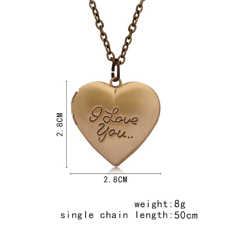 Glitter Customized Heart-Shape I Love You Engraved Locket Necklace DIY Photo Box Jewelry