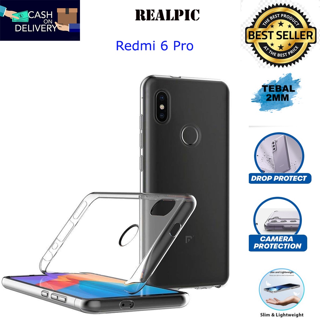 Case Xiaomi Redmi 6 Pro Casing Clear HD KETEBALAN 2MM BENING TRANSPARAN TPU Premium Softcase