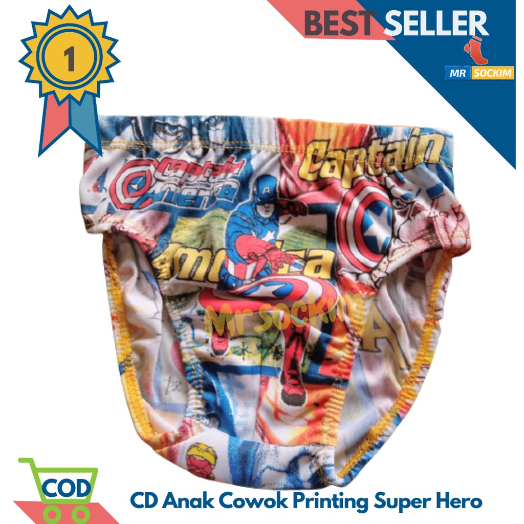 5 Pcs - Celana Dalam Anak Cowok Laki Laki full Printing karakter super hero (Usia 4-9 Tahun)