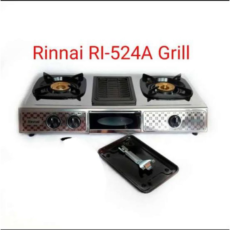 Rinnai Kompor Gas 2 Tungku + 1 Grill Pan Stainless Steel RI-524A 524A