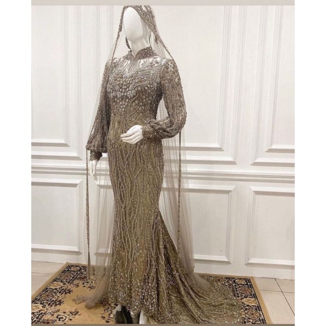 Anggun Hijau Olive - Gaun Kebaya Wedding Batik Modern