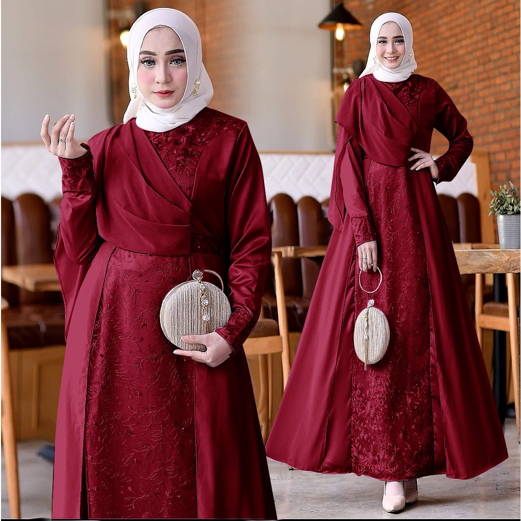 GAMIS SAFFIYA Baju Muslim Wanita Jumbo Gamis Brukat Tile Remaja Dewasa Premium Fashion Gamis Kondangan