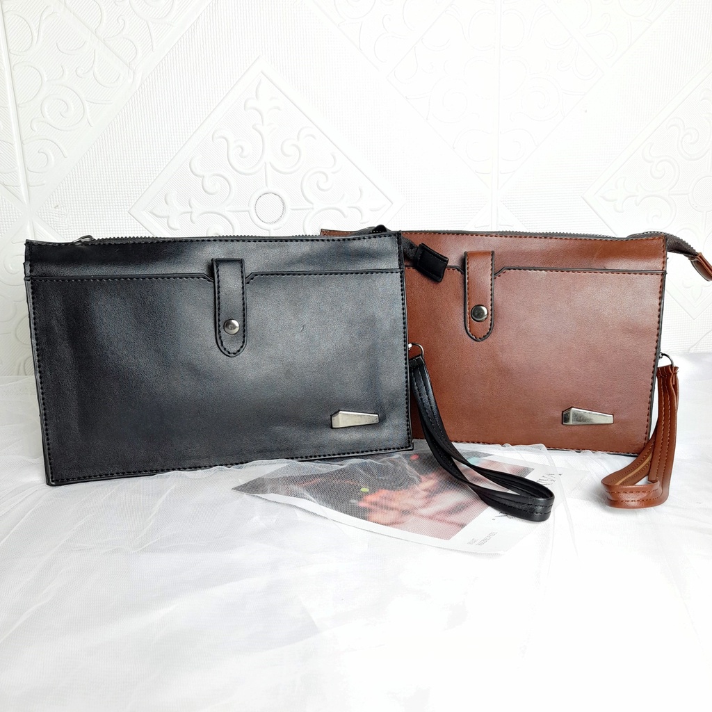 Tas Tangan Pria Clutch Polos Ada Tali Pegangan Wristlet KT106