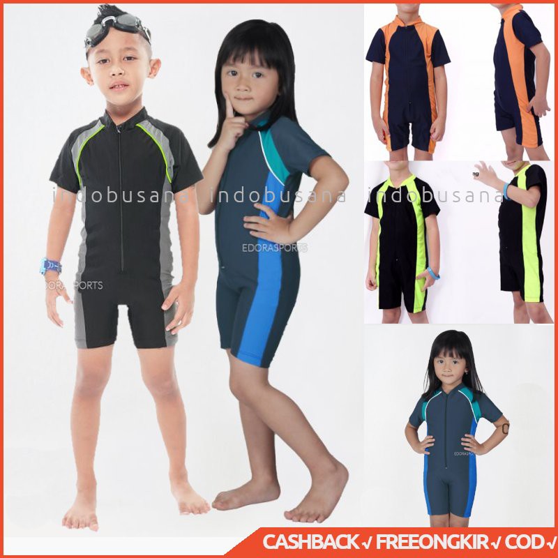 Baju Renang Anak Usia TK Lengan Pendek Cewe Cowo Jumpsuit DV AK EDORA