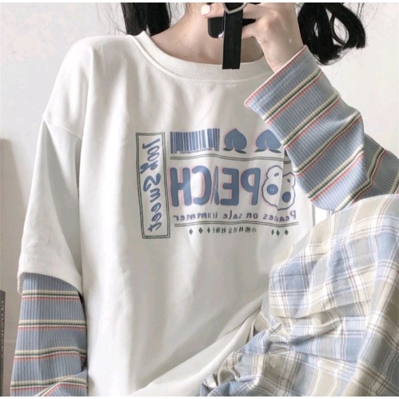 Kaos wanita oversize kaos korean style kaos lengan panjang import