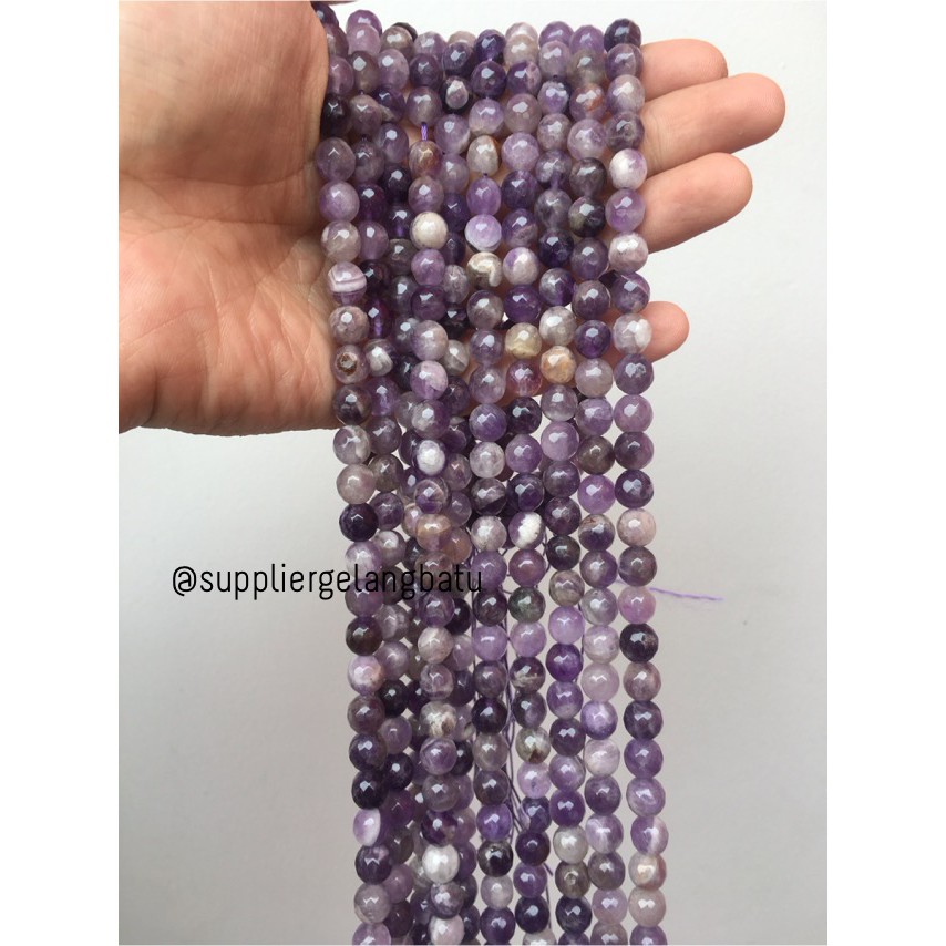 Batu kecubung brazil asli FACET 8mm CUTTING purple amethyst asli ungu aksesoris fashion bahan craft