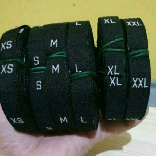 LABEL SIZE BAJU BORDIR HITAM - Label Ukuran Baju ISI 600 PCS