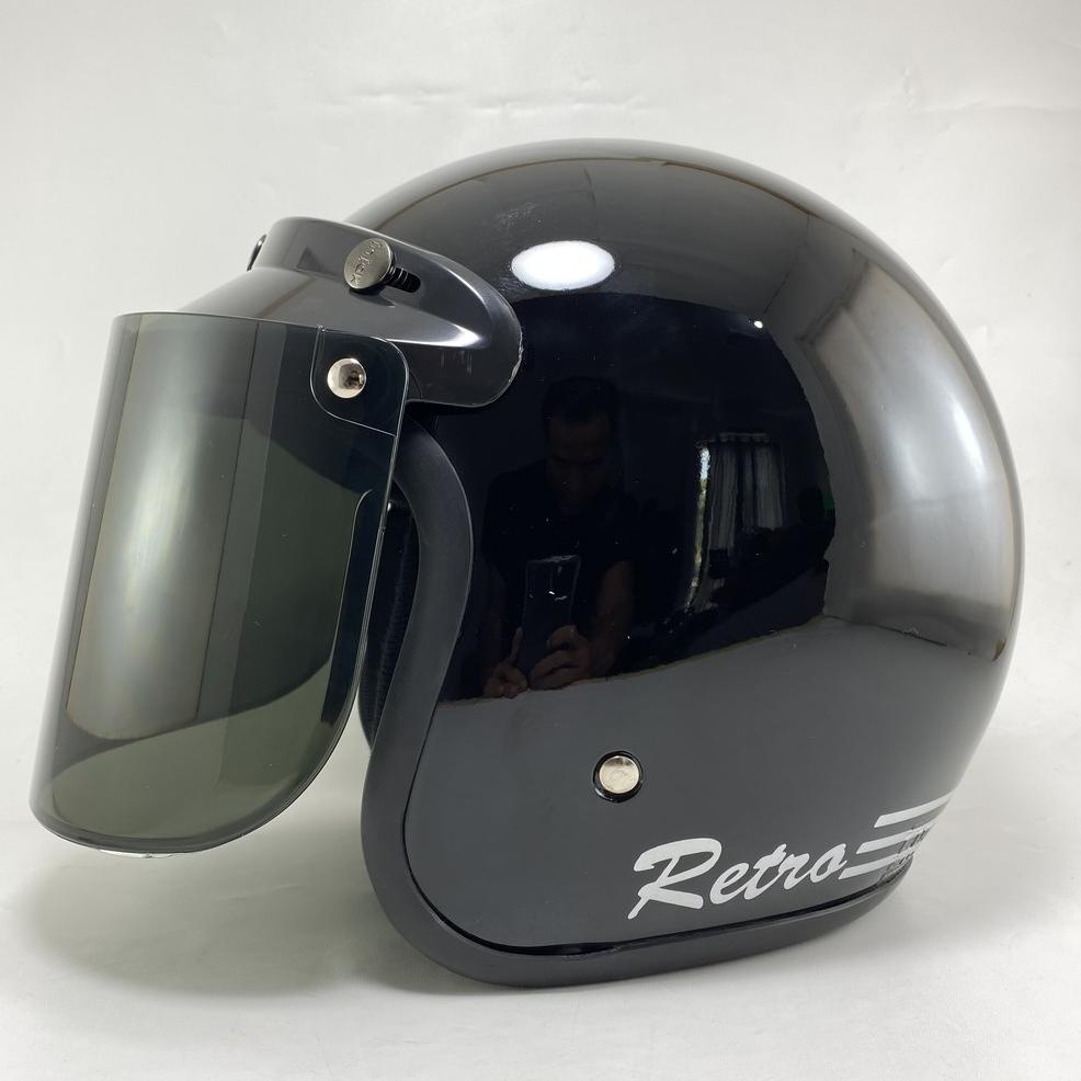 Helm Bogo Dewasa Polos Pria Wanita Motor SNI Kaca Datar HITAM GLOSS H54Q