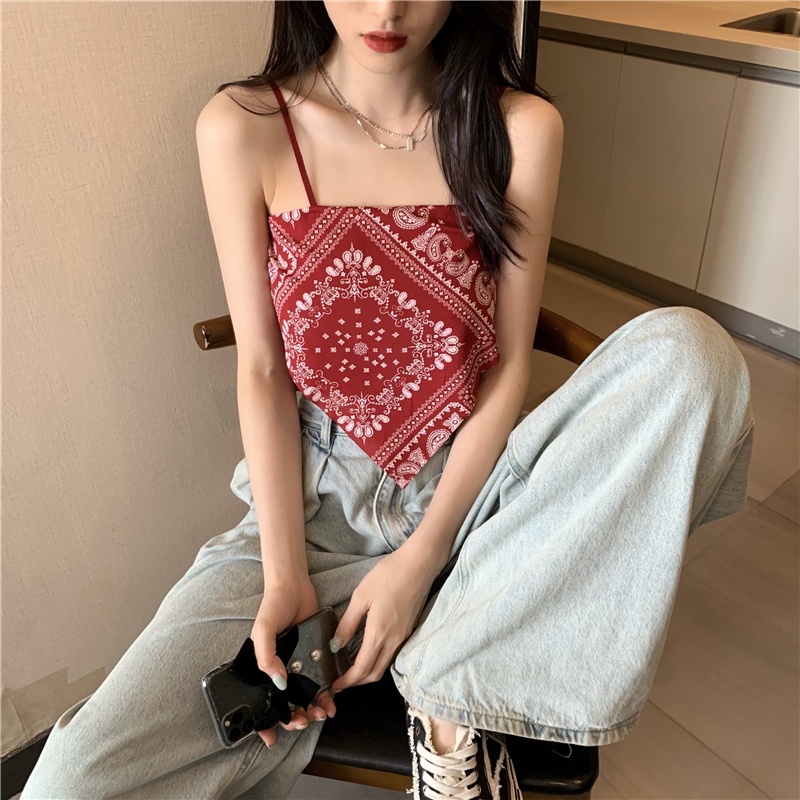 Sexy Midriff Top Irregular Tanktop Atasan Wanita Tanpa Lengan 2060