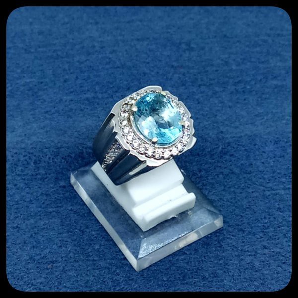 CINCIN BATU AKIK PERMATA NATURAL SWISS  BLUE TOPAZ LONDON RING ALPAKA SUPER MEWAH GLAMOUR INDAH