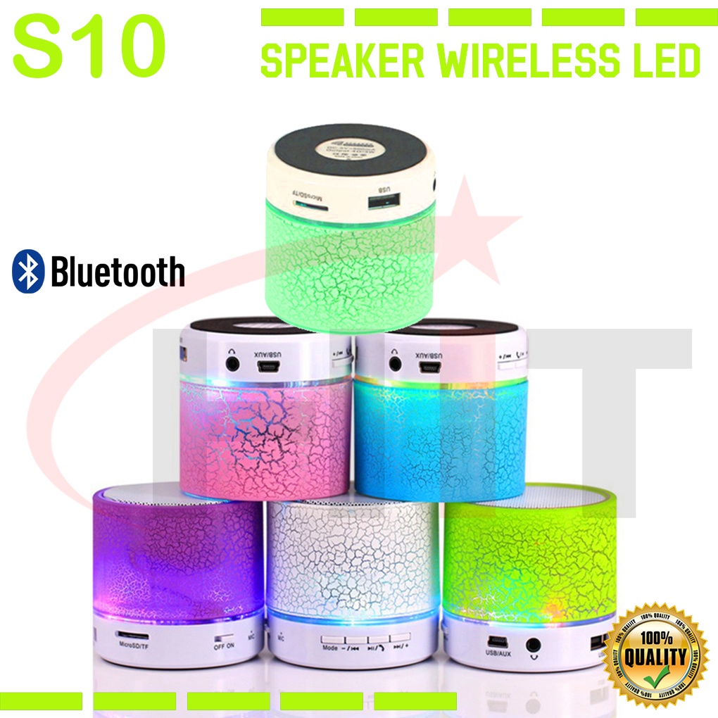 Speaker Bluetooth Model Retak Portable Speker LED S10 Lampu Disco
