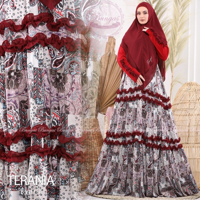 Terania syari/ori/bungas/maroon/baju gamis/gamis syari/hijab syari/ready