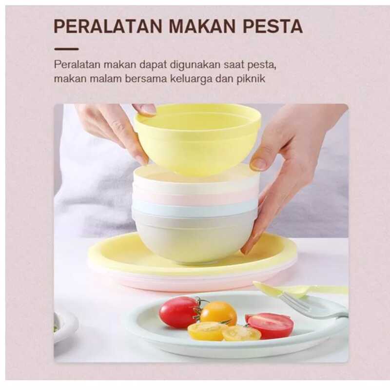 Samono Mangkok Set ( Isi 6 Pcs ) Plastik Microwaveable Alat Makan Set Soup Plate Wheatstraw Bowl Tahan Panas