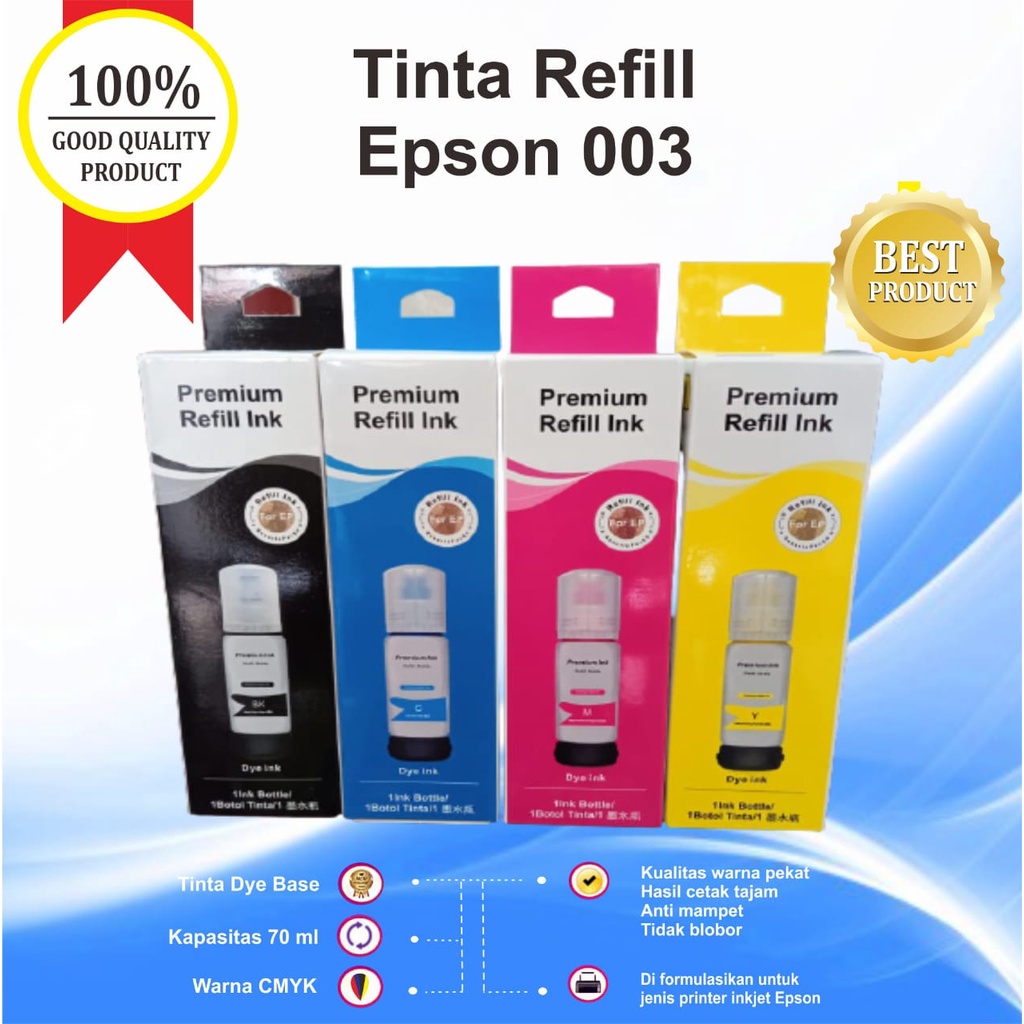 Refill Tinta 003 Premium Refill Printer Epson L1110 L3110 L3150 L4150