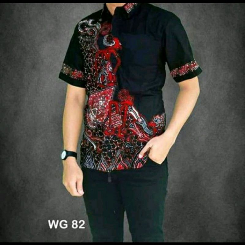 New Arrival Kemeja batik pria baju batik wayang hem batik wayang lengan pendek