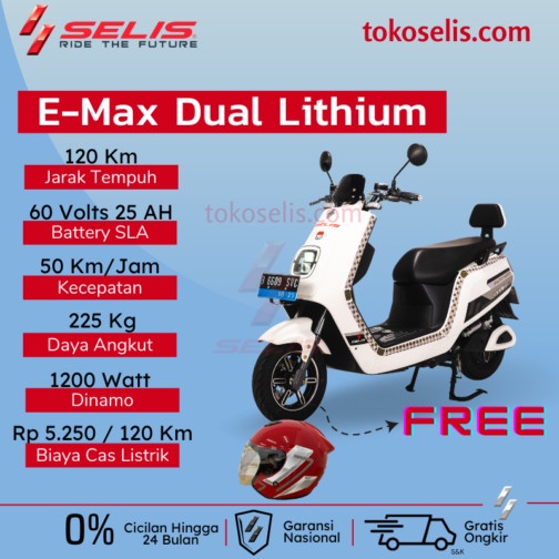 Selis Motor Listrik - Selis Type Emax Lithium Double Battery