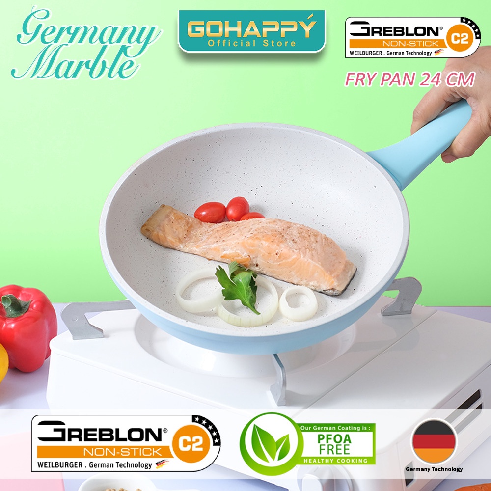 MIZUKI Gohappy Panci Greblon C2 SET 3 PAN TOSCA Germany Marble | WOK PAN - MILK PAN - FRY PAN - SAUCE PAN NON-STICK