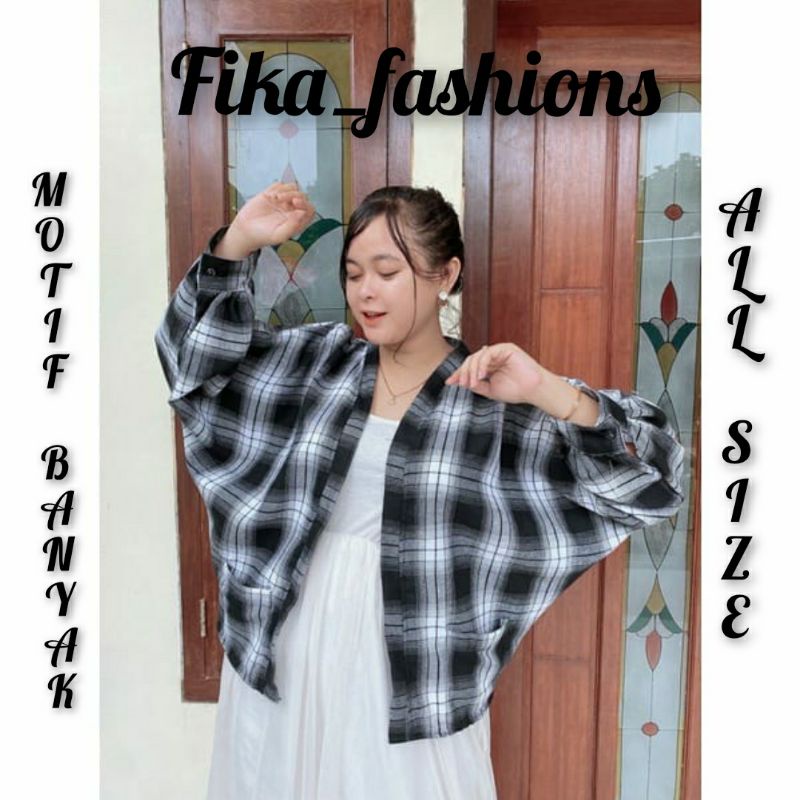 OUTER wanita flanel oversized kotak kotak lengan balon trend kekinian/auter rajut/outer murah