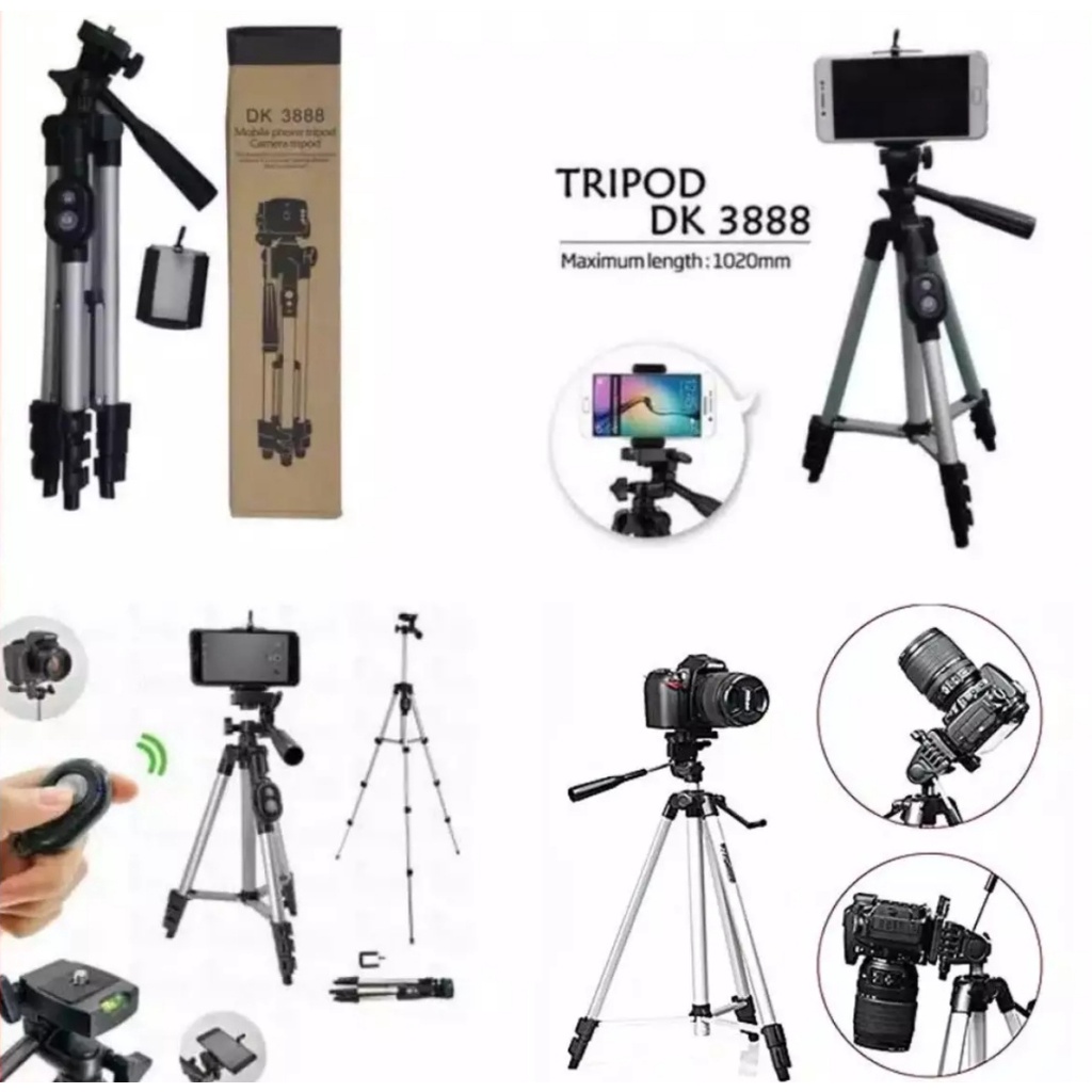 Tripod with Remote Bluetooth Hp Camera Dk 3888 universal dk3888 / Kaki 1 Meter + Remote Bluetooth