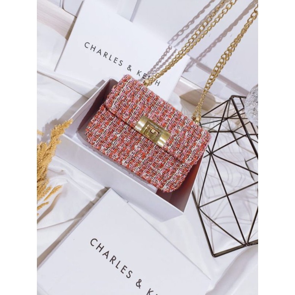 Tas CK Alia Chain Tweed Kode CK823 Import