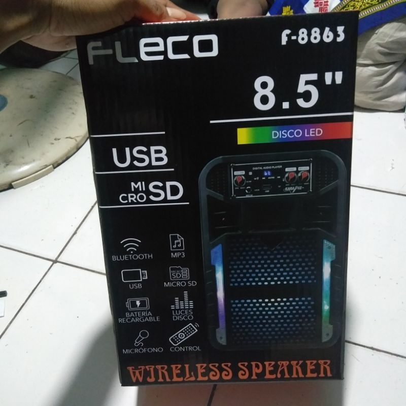 Speaker Bluetooth Karaoke FLECO F-8863 Bonus Microphone + Remote 8'5 Inchi Super Bass Original