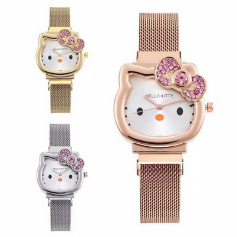 (Terima Cod)Jam Tangan Wanita Hellow Kitty Strap Magnet/Stell(Dikirim Dari Jakarta)