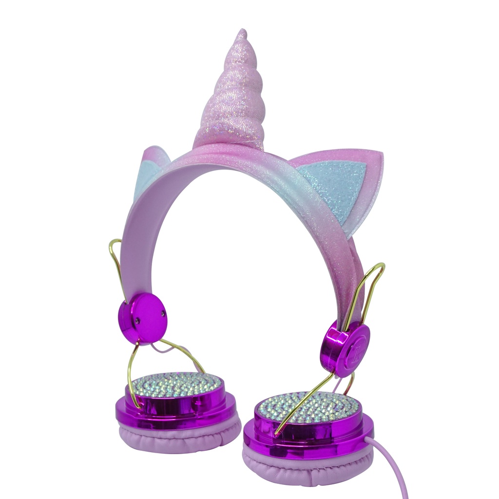 Mallcasing - Headset / Earphone / Headphone Musik Stereo Sequin Plush Motif Bando Unicorn High Quality + Mic - HF 202