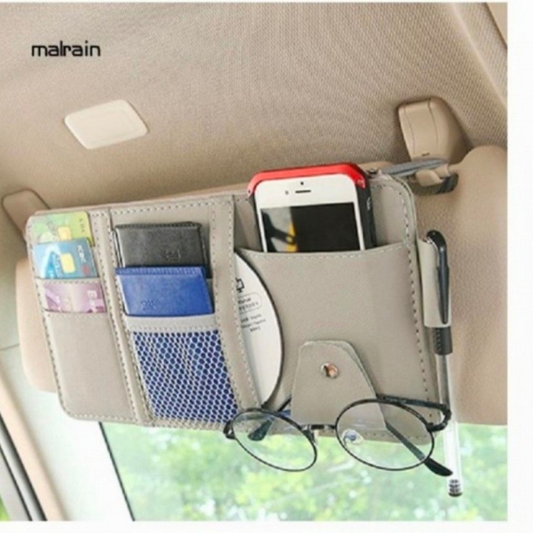 Sun Visor Car Organizer Tempat Kartu Pen Handphone Mobil Sunvisor - Krem