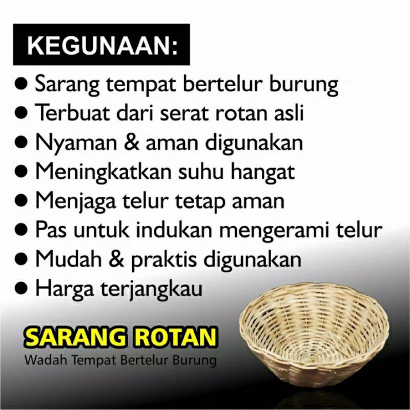 sarang rotan perkutut, kenari dan diameter 19 cm untuk Puter Tekukur dan perkutut Bangkok