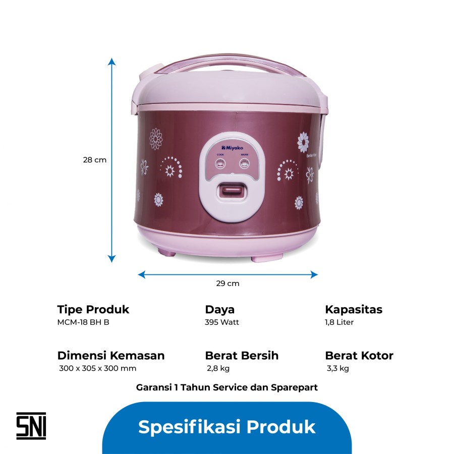 MIYAKO RICE COOKER MCM-18 BH MAGIC COM MCM 18 BH 1.8 L PENANAK NASI