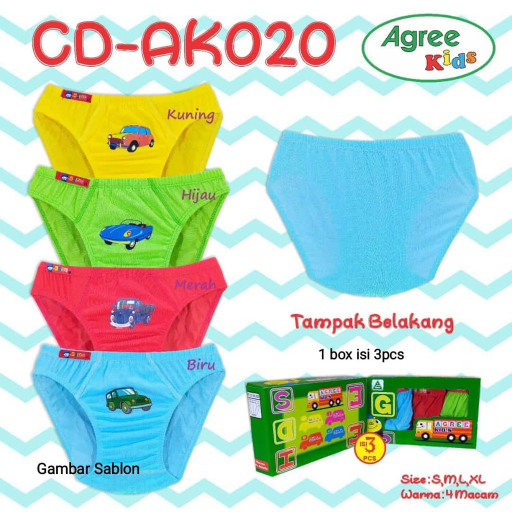 1 Box Isi 3pcs CD Anak Cowok Agree Kids