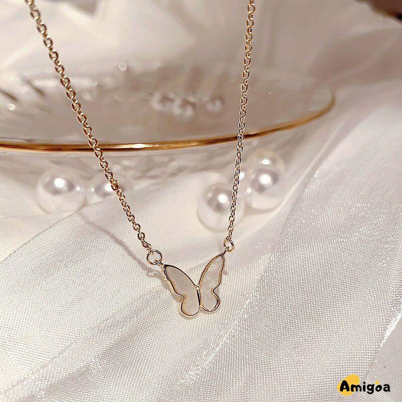 Korea Kalung Kupu-kupu Manis Warna Kalung Fashion Liar Necklace - AG2