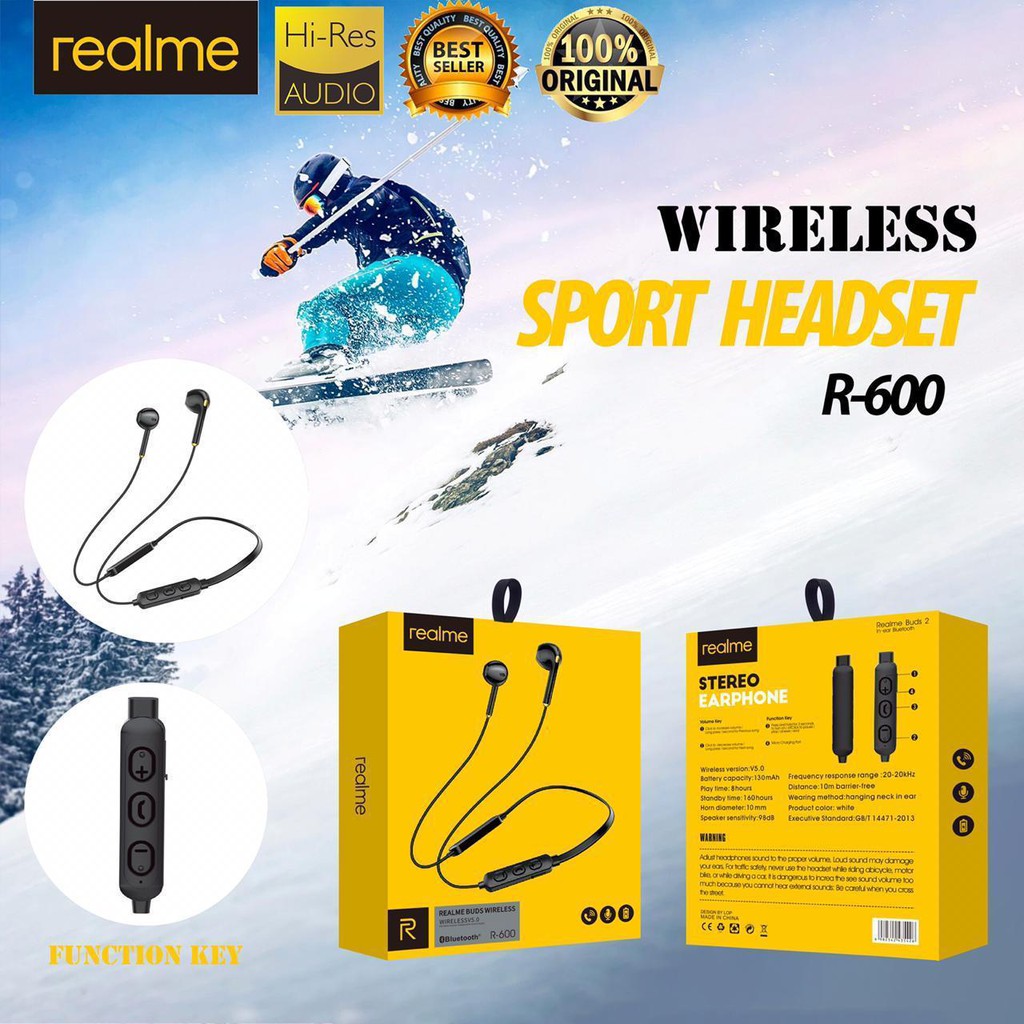 Headset Wireless Sport REALME R-600 Handsfree MIC All HP Suara Super Jernih Dan Ngebass