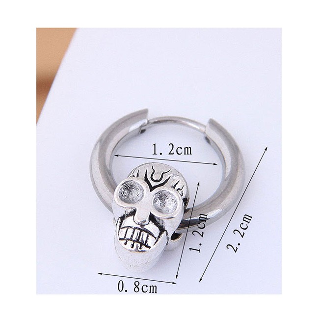 LRC Anting Tusuk Fashion Silver Titanium Steel Skull Earrings Single A59351