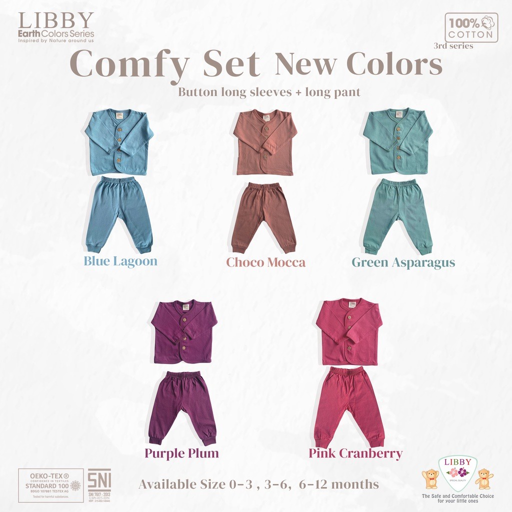 Libby Setelan Earth Colors Baju Panjang + Celana Panjang size 0-3, 3-6 Bulan