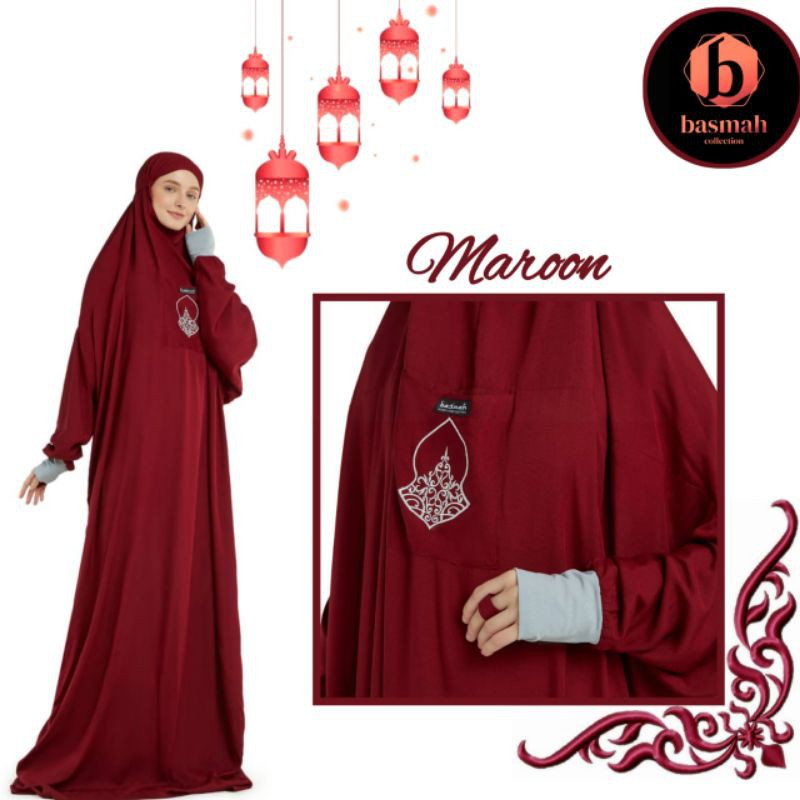 (Maroon/Manggis) Mukenah manset terompah hadramaut by basmah