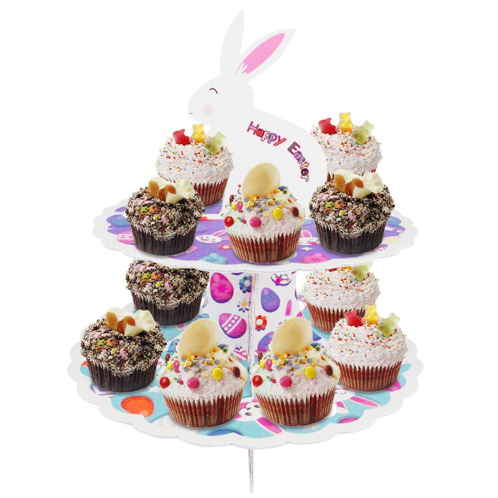 Rak Telur SOLIGHTER Paskah Spring Gift HAPPY EASTER 2-Layers Cupcake Display