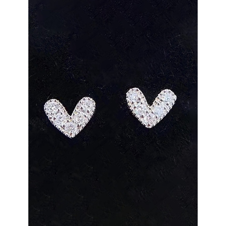 Anting Stud Bentuk V Hati Bahan Cubic Zirconia Warna Putih Serbaguna Untuk Wanita