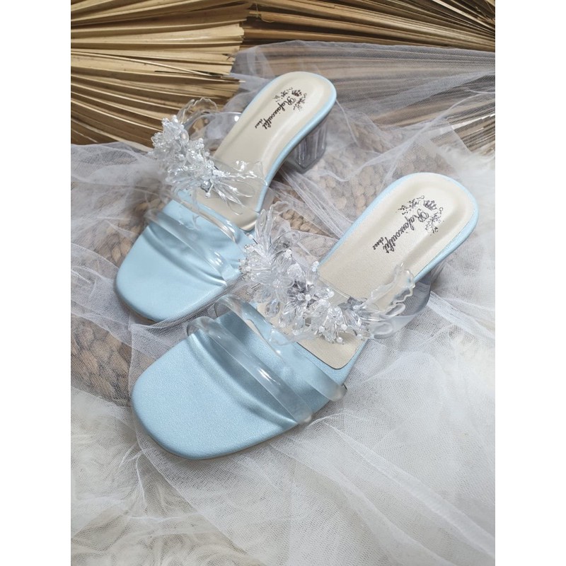 sandal jasmine babyblue cantik tinggi 5cm kaca