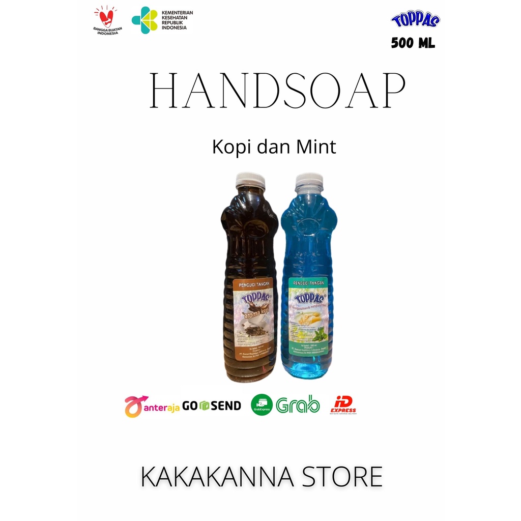 Sabun Cuci Tangan Handsoap 500 ml Murah Toppas Izin Kemenkes RI (Mint dan Kopi)