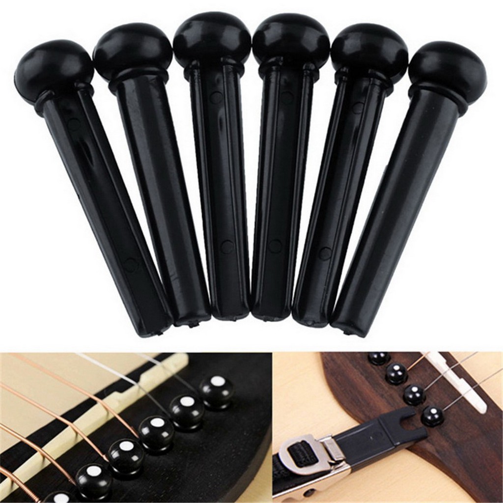 6pcs Bridge Pin Gitar Kayu Ebony Hitam dengan Abalone Dot