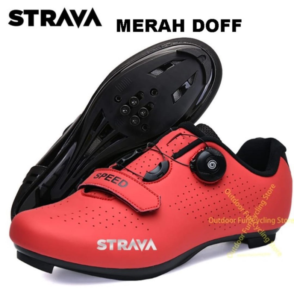 SPEED Sepatu Cleat sepeda Roadbike Road Bike model LOOK SPD - MERAH DOFF SPEED