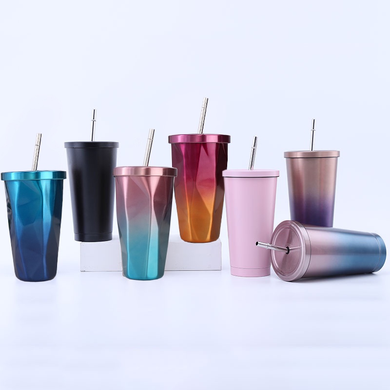 Tumbler Cup Stainless Gradient Geometric dan Polos TANPA MERK Starbucks Botol Minum Kopi