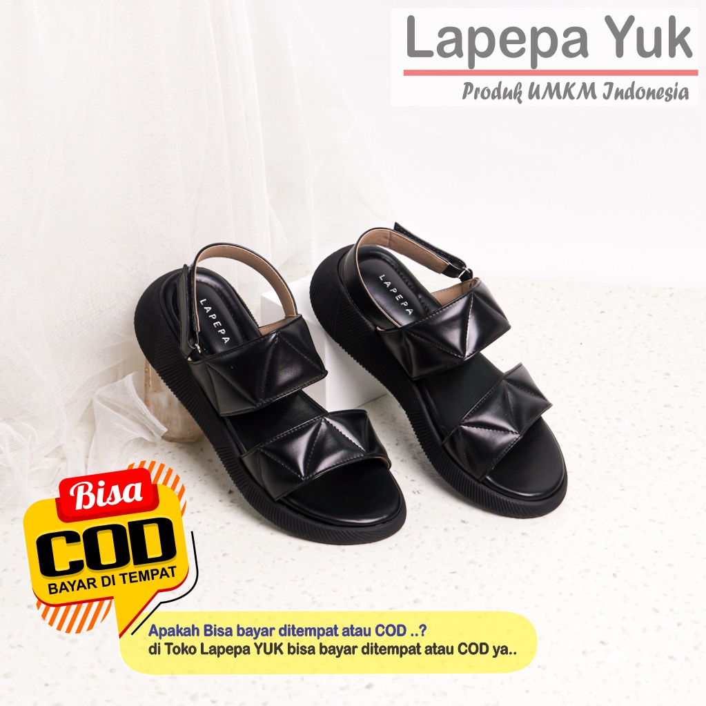 LAPEPA YUK -  Sepatu Sandal Wanita Wedges JOVANKA Model Ban dua Tali Strap belakang Hak Tinggi Sole 4 cm Spatu Sendal Gunung Cewek  Size 36 37 38 39 40 41 Warna BLACK Hitam Black Cewe Kekinian Premium Terbaru Shoes Ori Original Mall Official Store Promo