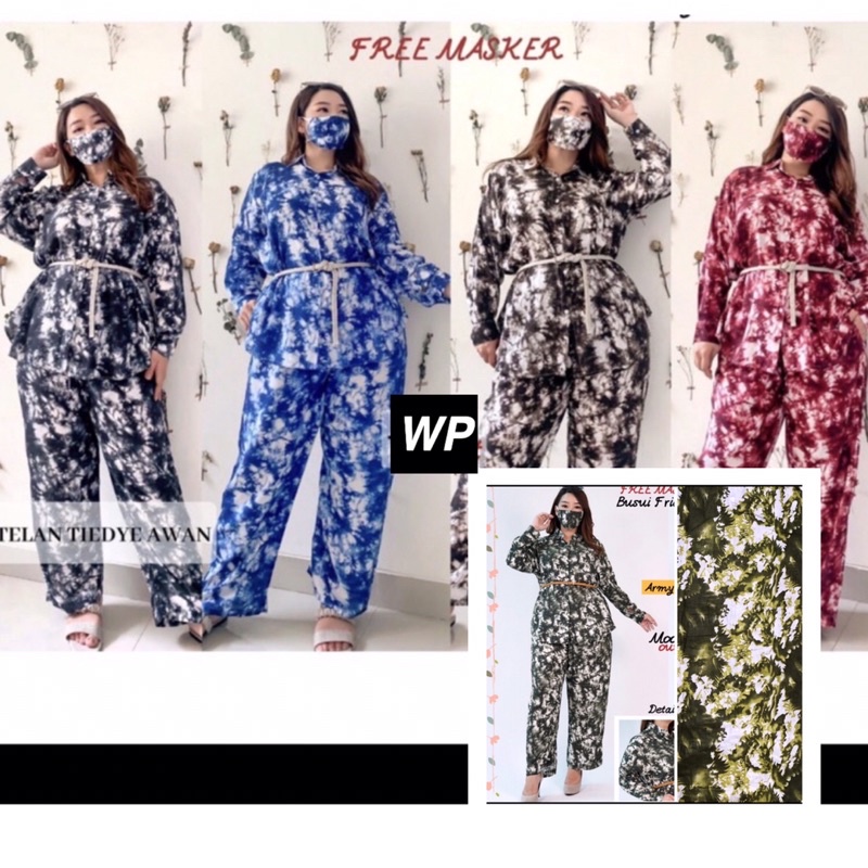 SET PIYAMA PEJAMAS RAYON 5L XXXXL TIEDYE SALUR FLOWER OOTD BIG SIZE JUMBO BESAR SETELAN