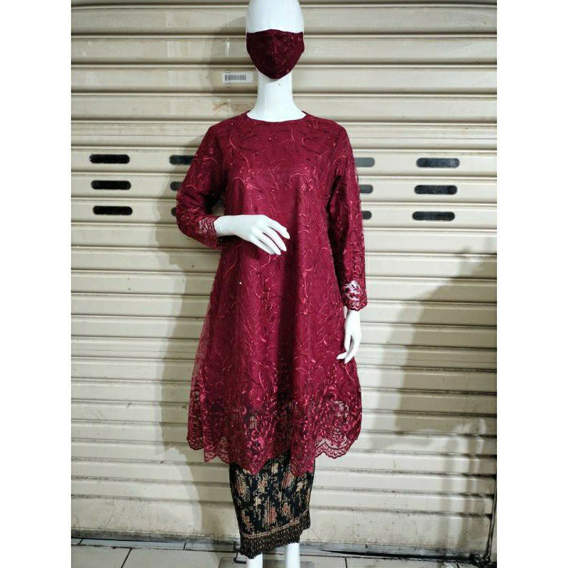 NEW KEBAYA TUNIK TILLE JUMBO 130/KEBAYA MODERN LD 130/KEBAYA PESTA/KEBAYA KEKINIAN-Maroon